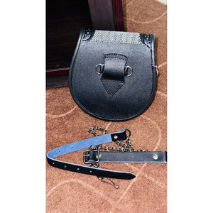 OEM ODM Scottish Two-Tone Grey Tweed Sporran Vegan Leather Kilt Sporran Handmade Pin Lock with <b>Chain</b> <b>Belt</b> 2026 - Product Image 6