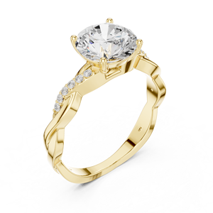 Bague de fiançailles solitaire en or jaune avec diamant taille ronde, élégante alliance pavée pour femme - Product Image 4