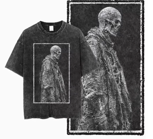 Men's Black Solid Knitted Cotton T-Shirt with Eye Print Street Style O-Neck Short Sleeve Oversized Eco-Friendly Breathable - Product Image 4