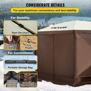 Tenda da campeggio portatile da 12x12 piedi a 6 lati in rete a baldacchino marrone/Beige per finestre porta borse con grande riparo ombreggiante per prato all'aperto - Product Image 6