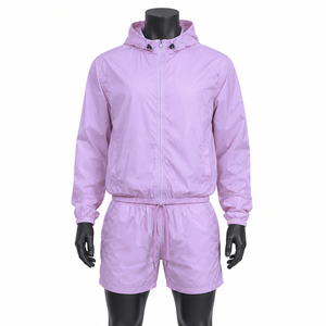 Ensemble veste coupe-vent légère à capuche et short pour homme, violet uni, décontracté, vêtements d'extérieur printemps, survêtement, séchage rapide - Product Image 1