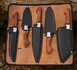 THEWIZ CRAFTS Ensemble de 5 couteaux de cuisine faits à la main en acier à haute teneur en carbone, manche en os, style traditionnel, finition polie - Product Image 3
