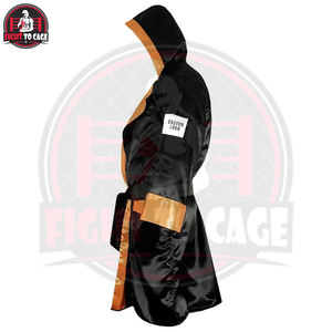 Vente en gros de robes de boxe brillantes à longues manches avec capuche, impression de logo personnalisé, couleur unie, robes de boxe pour hommes - Product Image 4