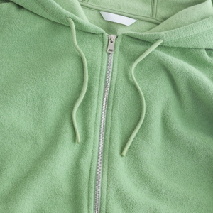Sweat-shirt à capuche zippé vert clair pour femme, couleur unie, manches longues, en coton tricoté, décontracté, pour l'automne - Product Image 3