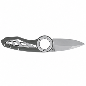Grau-Silberne Klappmesser mit Scharfer Edelstahlklinge Kreisförmiger Fingerring Durchbrochener Metallgriff Outdoor EDC Utility-Messer - Product Image 6