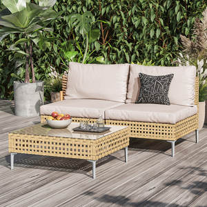 Ensemble de 2 meubles de patio en osier sans accoudoirs, canapé et table basse - Product Image 2