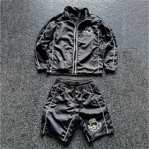 Ensemble court sportif d'hiver pour homme, respirant, en velours, avec logo brodé, veste et short légers à séchage rapide, blanc - Product Image 2
