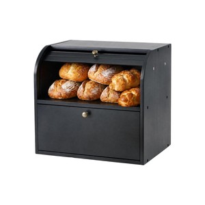 2 Tier <b>Wooden</b> <b>Bread</b> Box Roll Top <b>Bread</b> <b>Bin</b> Natural Wood Food Storage Container Organizer For Kitchen Countertop Wholesale - Product Image 1