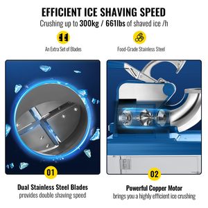 VEVO Tritaghiaccio Elettrico Commerciale 440 libbre/ora con Doppie Lame in Acciaio Inossidabile per Coni di Neve - Product Image 3