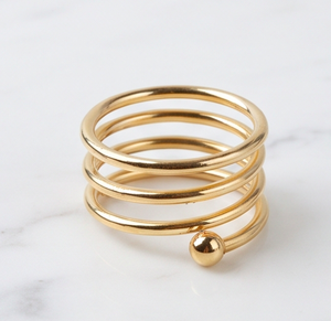 Anillo de servilleta de metal dorado en espiral con extremo de bola, decoración moderna para mesa, para uso en bodas y vajilla. - Product Image 1