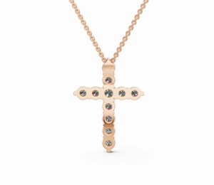 Pendentif croix en diamant de laboratoire Faithelle 1.100 carats, collier 11 pièces à diamants ronds brillants, bijoux en or jaune, rose ou blanc 9K, 14K, 18K - Product Image 6