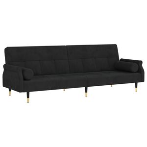 <b>Black</b> <b>Velvet</b> Sofa Bed with <b>Cushions</b> - Product Image 2