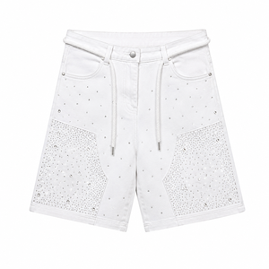 Short en jean personnalisé avec strass, haute qualité, nouveau style vintage tendance, tenue d'été unisexe, confort optimal - Product Image 1