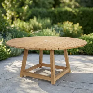 Mesa de Centro Redonda de Madera de Teca Banyan, Mesa de Centro Rústica de Madera Maciza, Madera Natural para Patio, Jardín, Muebles para el Hogar - Product Image 2