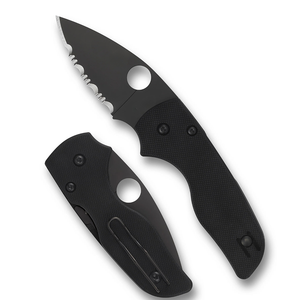 Navajas plegables dentadas con revestimiento negro, mango texturizado antideslizante, orificio de apertura para el pulgar y clip metálico para el bolsillo, para uso diario. - Product Image 1