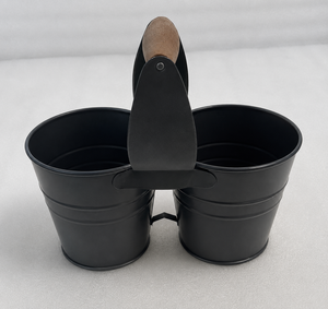 Maceta de hierro con acabado negro y asa de madera, maceta metálica para jardín, para arreglos decorativos de plantas en interiores y exteriores - Product Image 1