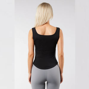 Débardeurs personnalisés pour femme, couleur unie, côtelés, coupe courte, avec logo personnalisé, sans manches, pour le sport, vente en gros - Product Image 6