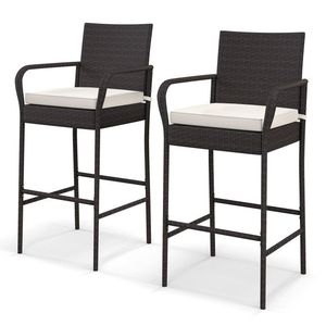 Set di Sgabelli da Bar in Rattan PE per Esterni con Braccioli - Struttura in Alluminio e Sedute Imbottite per Hotel, Ristoranti e Sale da Pranzo - Product Image 1