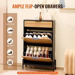 Cassetti in Rattan a 2 patti con cassetto a 1 scivolo in metallo nero con gambe sottili e strette portaoggetti per scarpe portaoggetti per marca - Product Image 4