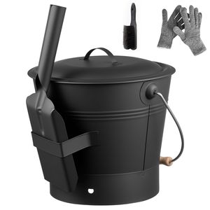 Juego de 4 Cubos de Metal para Ceniza de Chimenea, Gran Capacidad de 2.6 Galones, con Tapa, Pala, Escoba y Guantes - Product Image 1