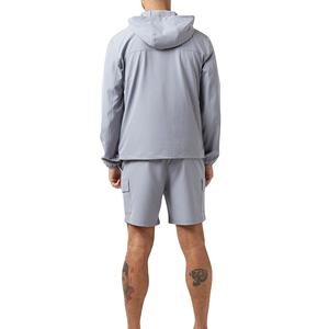 Men's Hooded Windbreaker Jacket with Shorts Set Solid Color Quick Dry Woven <b>Velour</b> Breathable Casual Spring Outerwear - Product Image 3