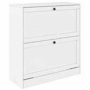 Meuble à chaussures blanc en bois, fin et étroit, avec 2 tiroirs basculants, 80 cm x 30 cm x 80 cm, organisateur de rangement anti-basculement pour chaussures - Product Image 6