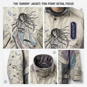 <b>Mens</b> Distressed Vintage <b>Long</b> Leather <b>Coat</b> Anime Spirit Graphic Stand Collar Windbreaker Harajuku Streetwear Outerwear - Product Image 6