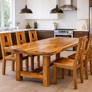 Table de salle à manger en bois de Suar massif naturel de haute qualité, style mid-century moderne et contemporain, plateau en dalle, au meilleur prix - Product Image 4