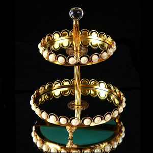 Luxury Cake Stand With Silver Shiny Polished Metal Frame Trendy Pattern Arrival Superior Quality Acacia Wooden Made Round Shape - Product Image 6