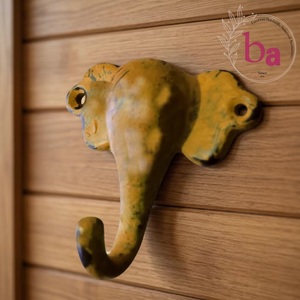 Ba Vintage Elephant Wall Hook Metal Handmade Adjustable Waterproof Eco-Friendly Self-adhesive Single Hook <b>Coat</b> Hat Hanger <b>Yellow</b> - Product Image 1