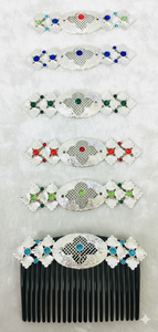 Peigne à cheveux vintage plaqué or, fait main, écologique, étanche, élégant, en alliage, avec mini pierres rouges et motif floral, pour mariée - Product Image 4