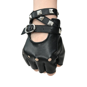 Sporty Style Black Leather Motorbike Fingerless Gloves Studs Wrist Length Touchscreen Eco-Friendly Unlined Four Seasons Outdoor - Product Image 5