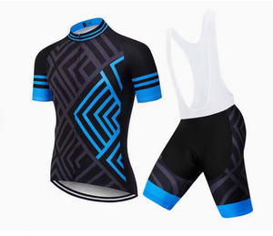 Ensemble maillot et short de cyclisme pour homme, noir et bleu, motif géométrique, impression numérique, tissu 120g, vêtements de vélo performants - Product Image 1