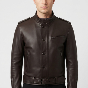 Men's Premium Cowhide Leather <b>Biker</b> <b>Jacket</b> Men's Fashion Leather Moto <b>Jacket</b> Men's Button Down Racer Leather <b>Jacket</b> - Product Image 1