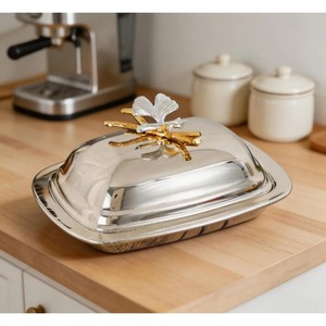 Gold Finished Butter Dish With <b>Butterfly</b> Design Lid Elegant Butter Storage Container Used For Serving Butter In A Luxurious Way - Product Image 4