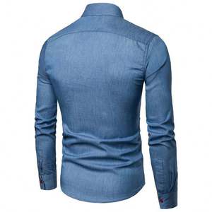Men's Slim Fit Denim Shirt Long Sleeve Solid Color Turn-<b>down</b> Collar Casual Breathable Full Button <b>Down</b> Design - Product Image 4