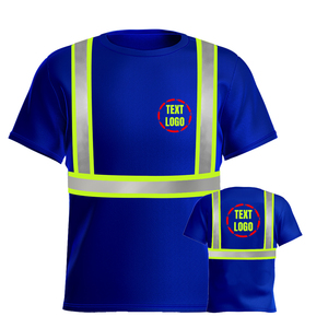 T-shirt de sécurité haute visibilité bleu marine avec bandes réfléchissantes, logo personnalisé, classe 2, utilisation jour et nuit - Product Image 3