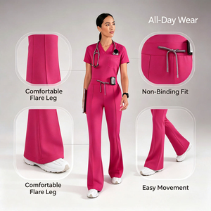 Meilleurs ensembles de blouses unisexes à col en V avec poches et pantalons évasés, uniformes d'hôpital, designs de LOGO personnalisés, tenues médicales pour dentistes et médecins - Product Image 4
