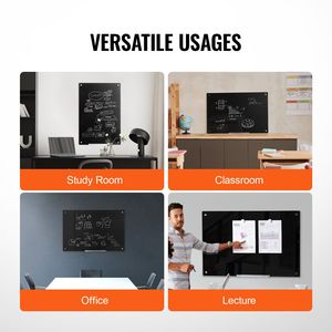 Tableau blanc magnétique en verre 36"x24" mural grand format sans cadre effaçable à sec avec plateau à marqueurs en plastique et gomme - Product Image 6