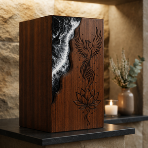 Wooden Urn <b>Memorial</b> Keepsake Box Carved Phoenix Lotus Decorative Cremation Urn Desktop Tribute <b>Gift</b> - Product Image 5