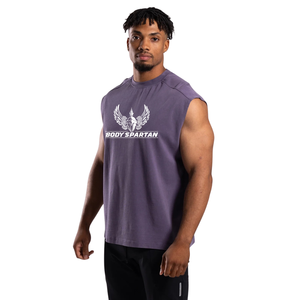 Débardeur sans manches pour homme en coton délavé violet poussiéreux, coupe décontractée, pour le sport, la gym, l'entraînement, le quotidien et la mode estivale - Product Image 3