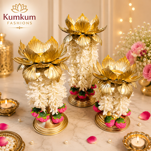 Decorative Elegant Handmade Metal Brass Lotus Tealight Candle Holder Stand 3-Piece Eco-Friendly Wedding <b>Party</b> Centerpiece <b>Table</b> - Product Image 1