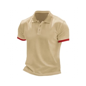 <b>Men</b> Casual Cotton Short Sleeve Polo <b>Shirt</b> With Contrast Red Cuffs Custom Logo Slim Fit Summer Fashion Business Solid <b>Colour</b> Top - Product Image 1
