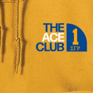 เสื้อฮู้ดผู้หญิงสีมัสตาร์ดโกลด์ ลายกราฟิก The Ace Club พิมพ์ด้านหน้า มีเชือกผูกฮู้ด กระเป๋าจิงโจ้ แขนยาว สไตล์ลำลอง - Product Image 2