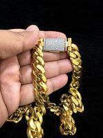 Collar de Moissanita Chapado en Oro Amarillo de 14K con Diamantes Vintage Tishya para Mujer, Cadena Miami de 14mm x 28/24/22/20/18/16 Pulgadas, Aniversario