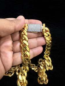 Collar Unisex de Moissanita y Plata de Ley Chapado en Oro Amarillo de 14k Estilo Vintage con Diamante Tishya, 14mm X 28/24/22/20/18/16" Tipo Miami LINK - Product Image 3