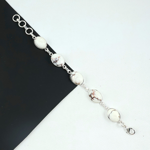 Wholesale Natural White Buffalo Turquoise Opaque <b>Stone</b> 925 Sterling Silver Link <b>Bracelet</b> Handmade Designer Oval Multi-<b>Stone</b> - Product Image 5