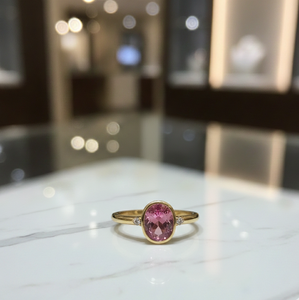 US 6 Pink Oval <b>Ring</b> 10x12mm with CZ 8g 925 Sterling Silver 18K Gold Plated <b>Statement</b> Gemstone <b>Ring</b> Gift for Her - Product Image 5