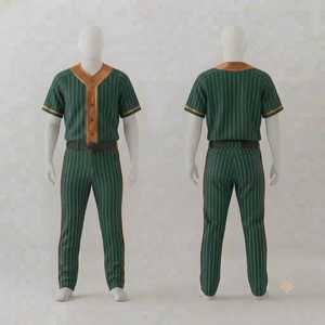 Uniforme de Béisbol Personalizado para Hombre, Jersey Verde a Rayas con Ribete Marrón, Pantalones Verdes a Rayas con Cinturón Marrón, Conjunto de Ropa Deportiva para Equipo - Product Image 1