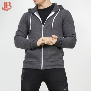 Sudadera con capucha gris para hombre, corte regular, forro polar de algodón, informal, con cremallera, bolsillo frontal, para otoño - Product Image 1